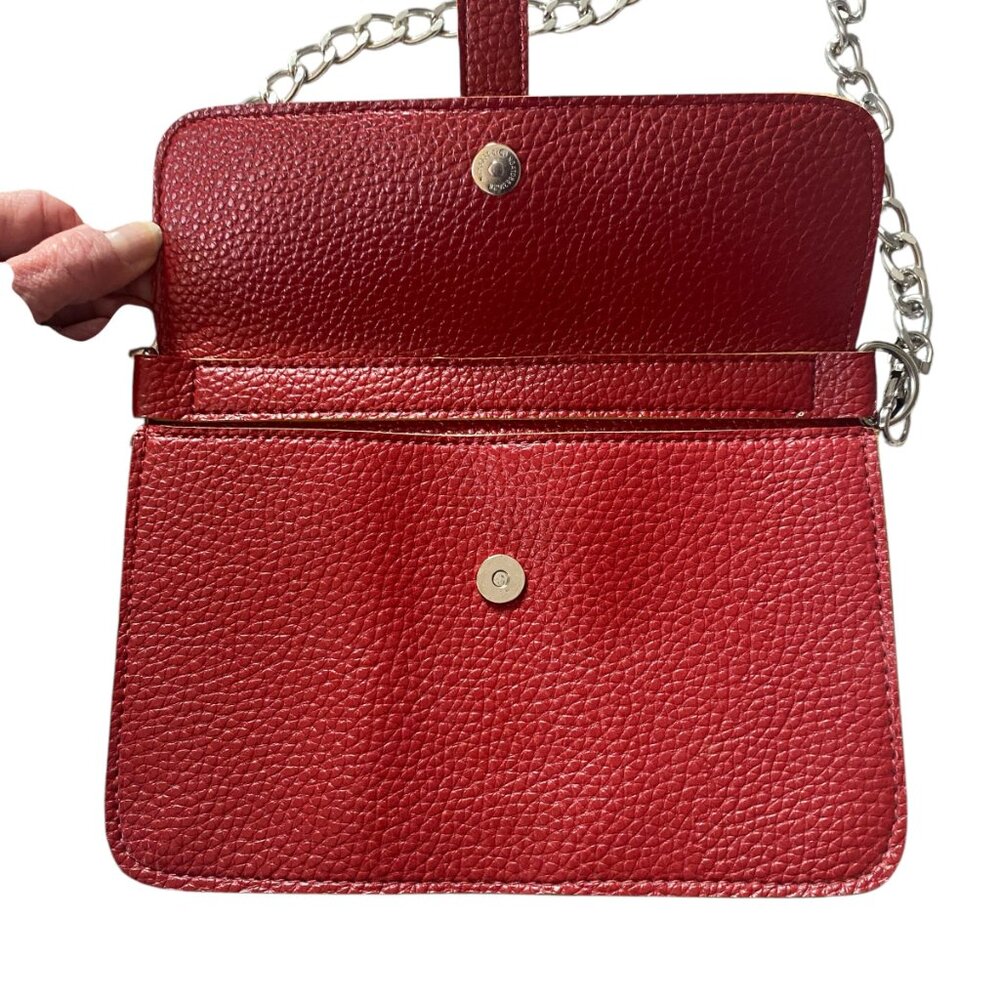 Shiraleah womens red leather shoulder bag handbag purse with silver chain strap - Picture 3 of 8